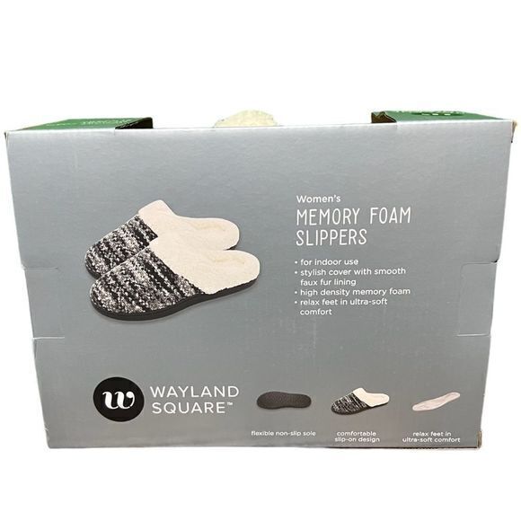 NWT Wayland Square Women's‎ Memory Foam Indoor Slippers Gray Black MD (9-10) - Picture 2 of 4